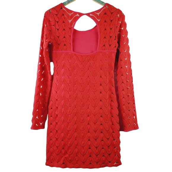 Free People Wild Thing Red Bodycon Crochet Dress Sz M - Picture 3 of 9